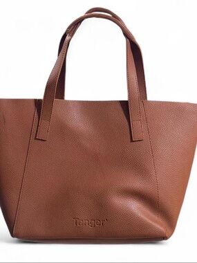 TANGER Brown Faux Leather Tote Bag for Women